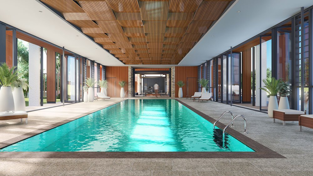 Artist impression (prior to construction) of St Ives Carine village heated pool in health pavilion, The Blue Diamond